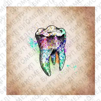 Иллюстрация на холсте Красочный зуб, 30х30 см, бежевый фон
